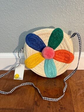 Boden Round Straw Crossbody Bag with Multicolor Flower
